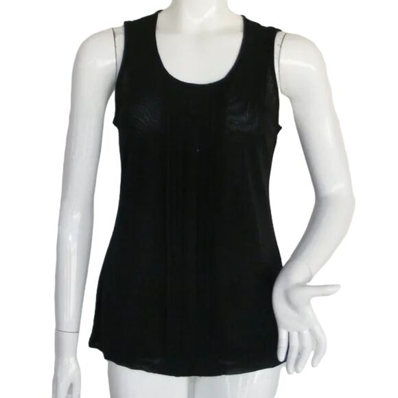 new CHICO'S Mesh Tank top, 1/M, Black Nylon, Pleats - Picture 1 of 11